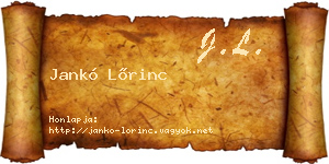 Jankó Lőrinc névjegykártya